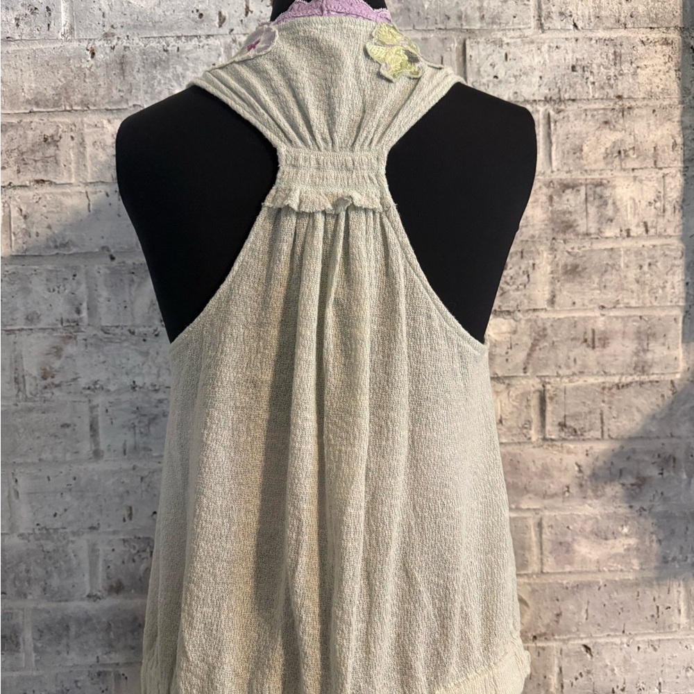 Free People Light Green Camisole with Lilac Lace and Floral Appliqué - Picture 3 of 12